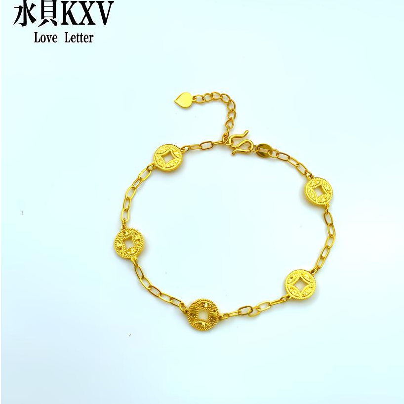 KXV 足银手链 新厚包足银999爆闪双面五钱币S扣头延长链调节21CM