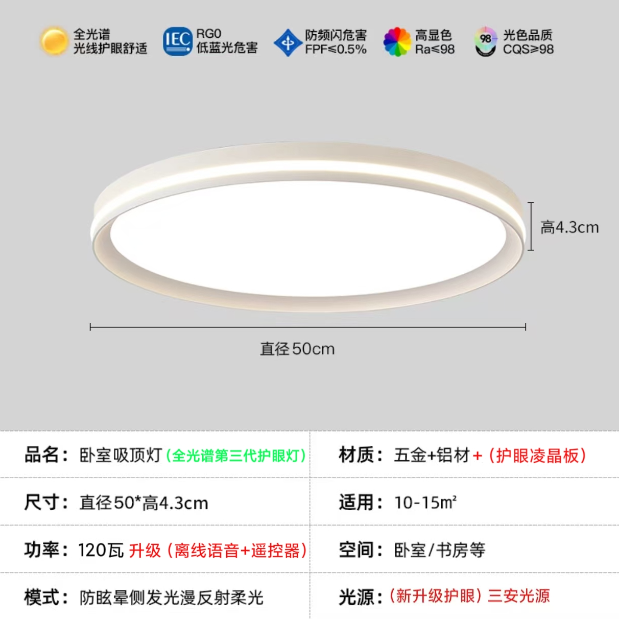 2025新款无缝隙环绕极简卧室灯超薄全光谱护眼灯中山吸顶灯简约