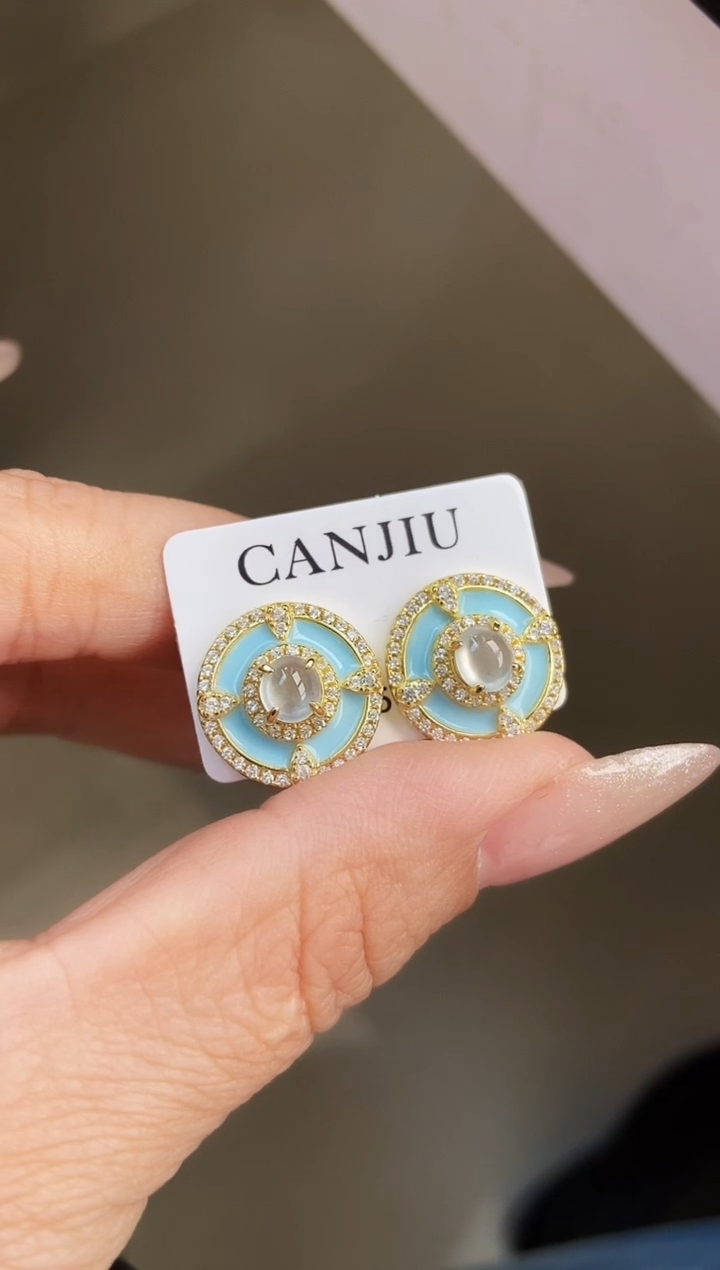 银S925镶嵌翡翠耳饰12