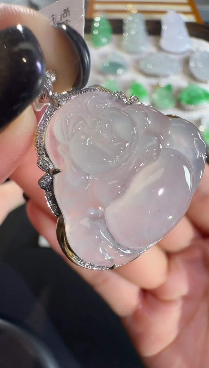 吊坠(不含链)18K金镶嵌翡翠【源头工厂】钻石镶嵌