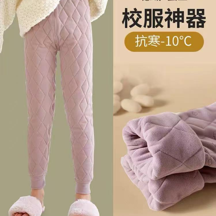 冬季男童保暖裤小学生校服女童加厚儿童内穿棉裤高腰设计