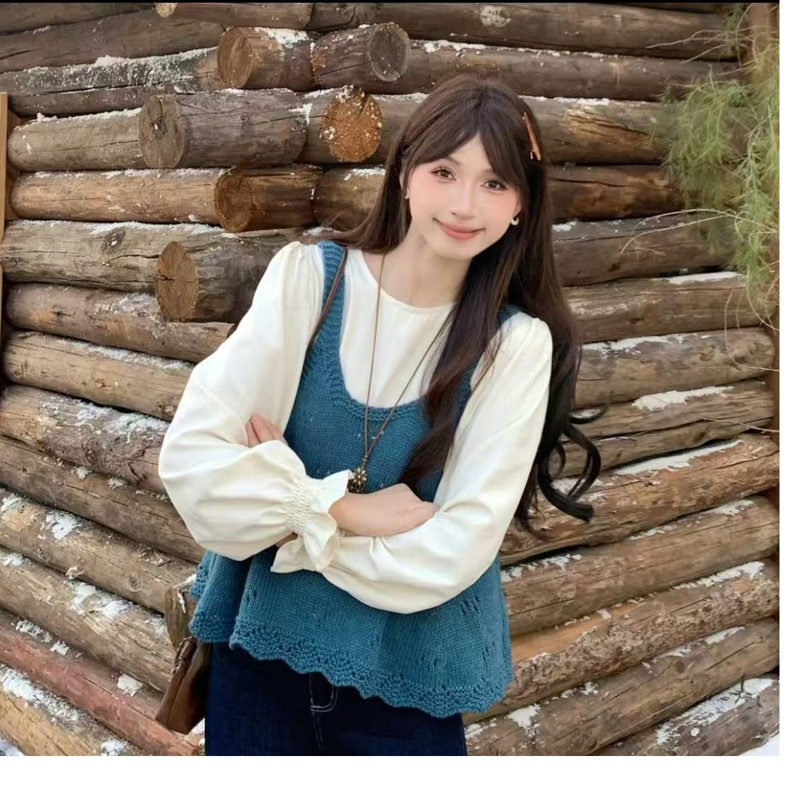 法式温柔甜美喇叭袖衬衫新款甜美俏皮单件女