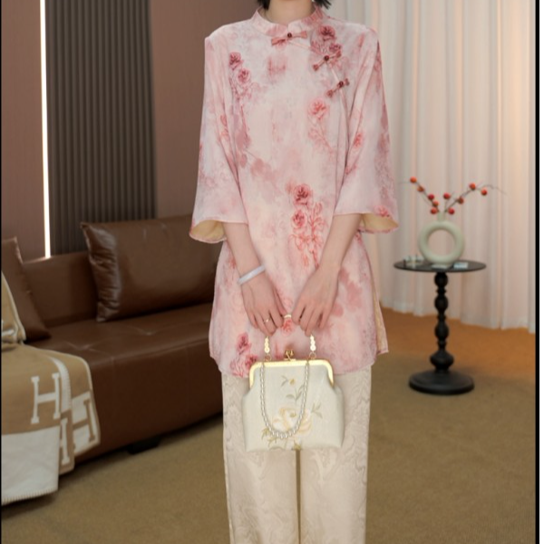 【132-相思引】2026春夏新款显瘦新中式宽松上衣七分袖