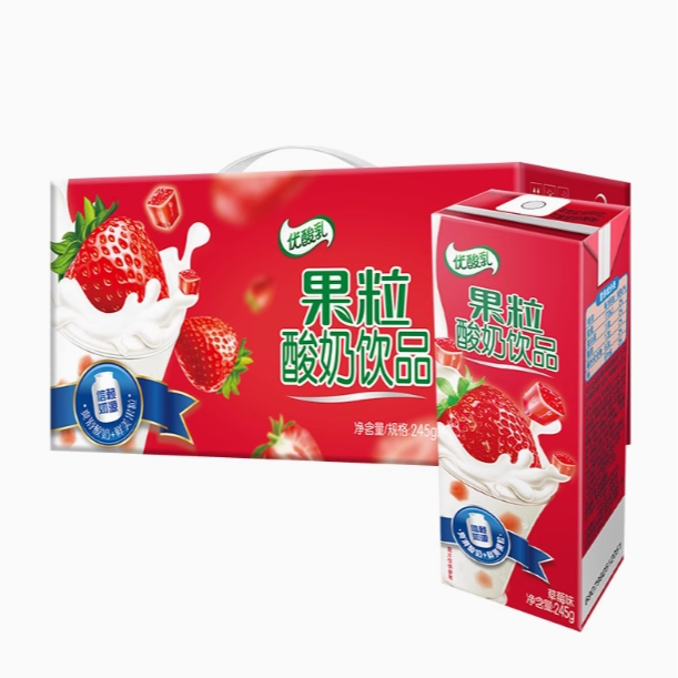 【5月】伊利优酸乳果粒酸奶饮品草莓黄桃芒果味245g*12盒早餐必备营养