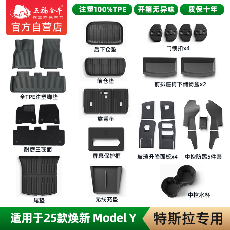 五福金牛适用特斯拉焕新版ModleY脚垫焕新注塑TPE实用汽车用品