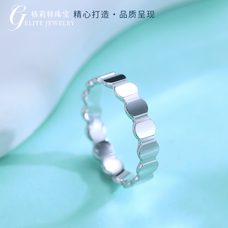 【年终大促】格莉特珠宝PT990铂金时尚简约足铂亮面蜂巢戒指CQ1153B