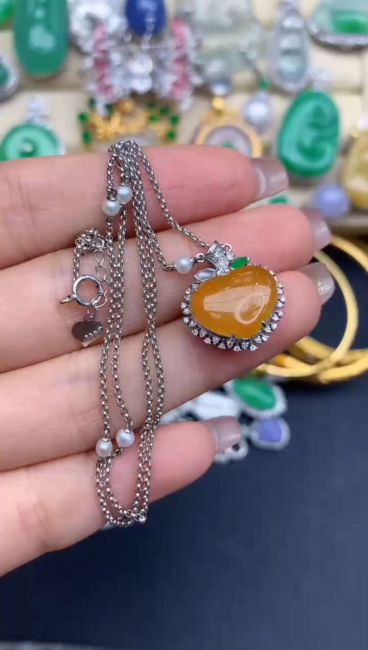 颈饰18K金镶嵌翡翠407-中国好珍宝