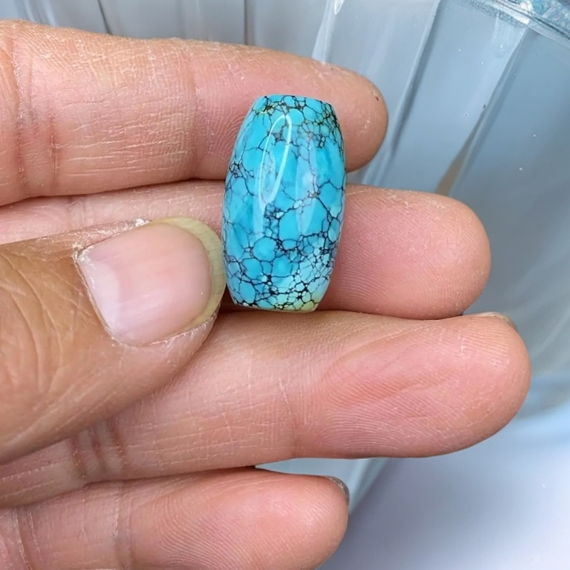 湖北十堰天然原矿绿松石玻璃瓷桶珠