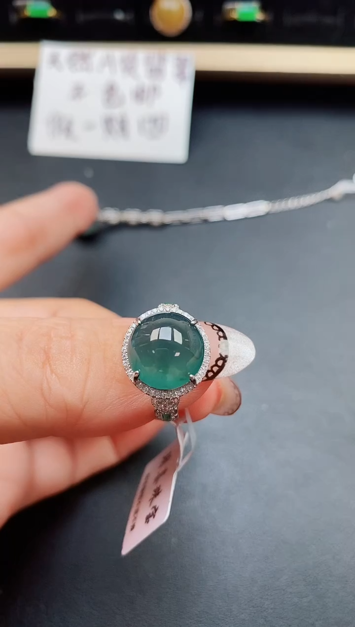 翡翠戒指银S925镶嵌50805