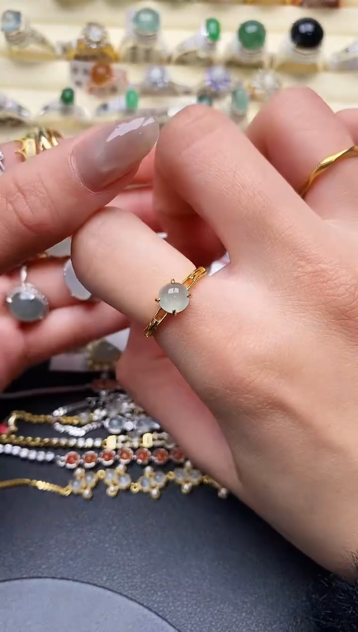 【闪购商品】翡翠戒指银S925镶嵌缅甸天然A货翡翠222  9-10