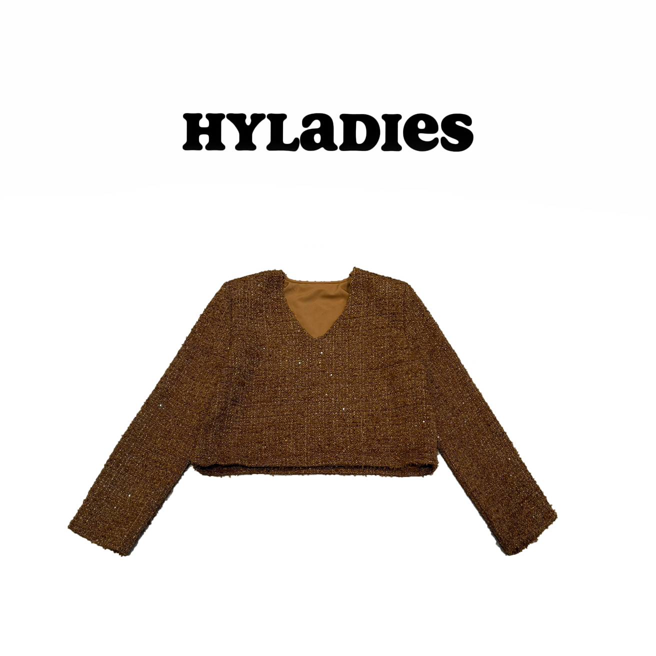 HYLADIESWEAR  『重工亮片』冬季高级感重工亮片V领时尚显瘦上衣