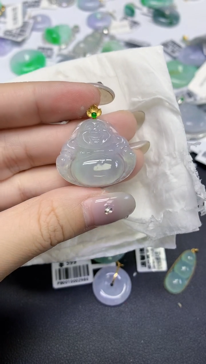 颈饰18K金镶嵌翡翠天然缅甸翡翠A货百元以上9元证书费自理