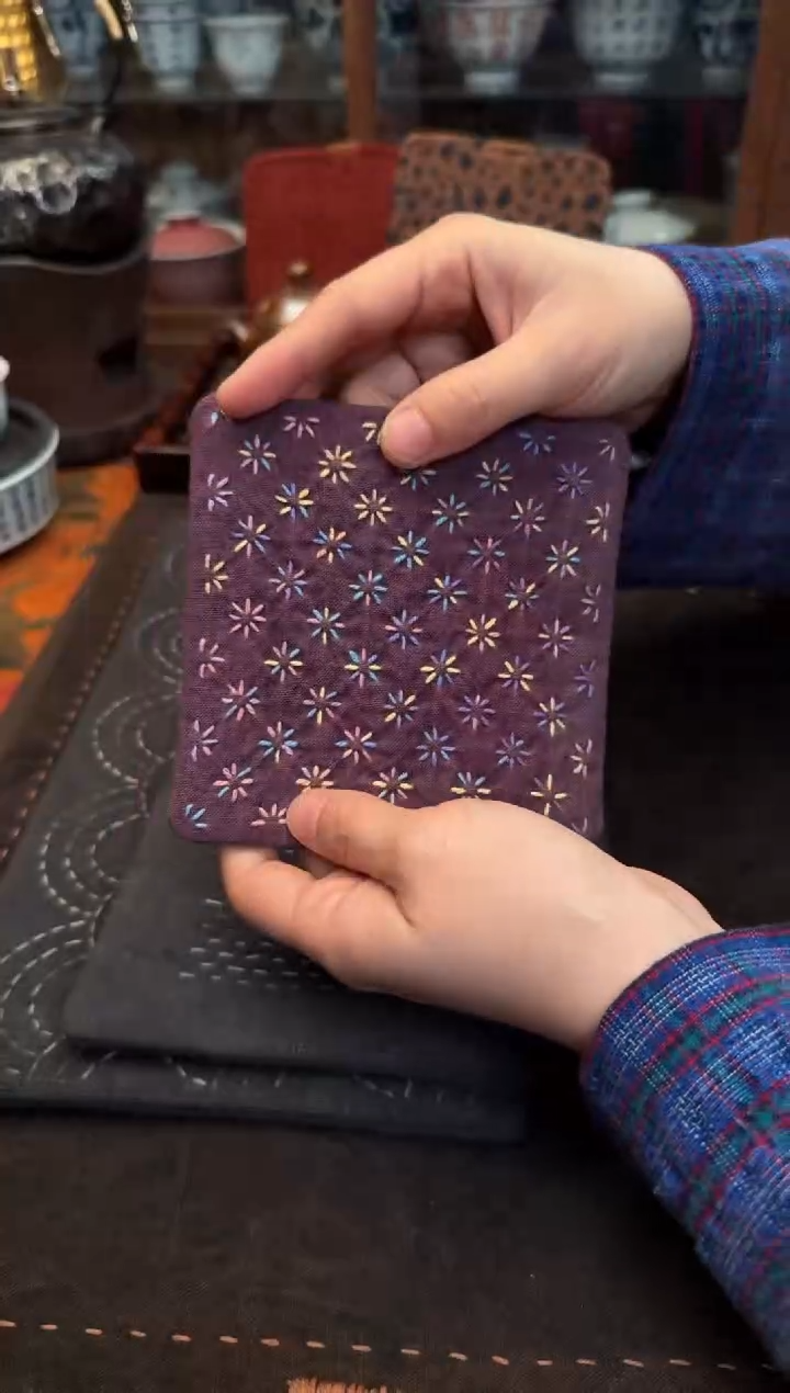 【闪购商品】织绣Cici手作刺子绣植物染柿染茶席-511