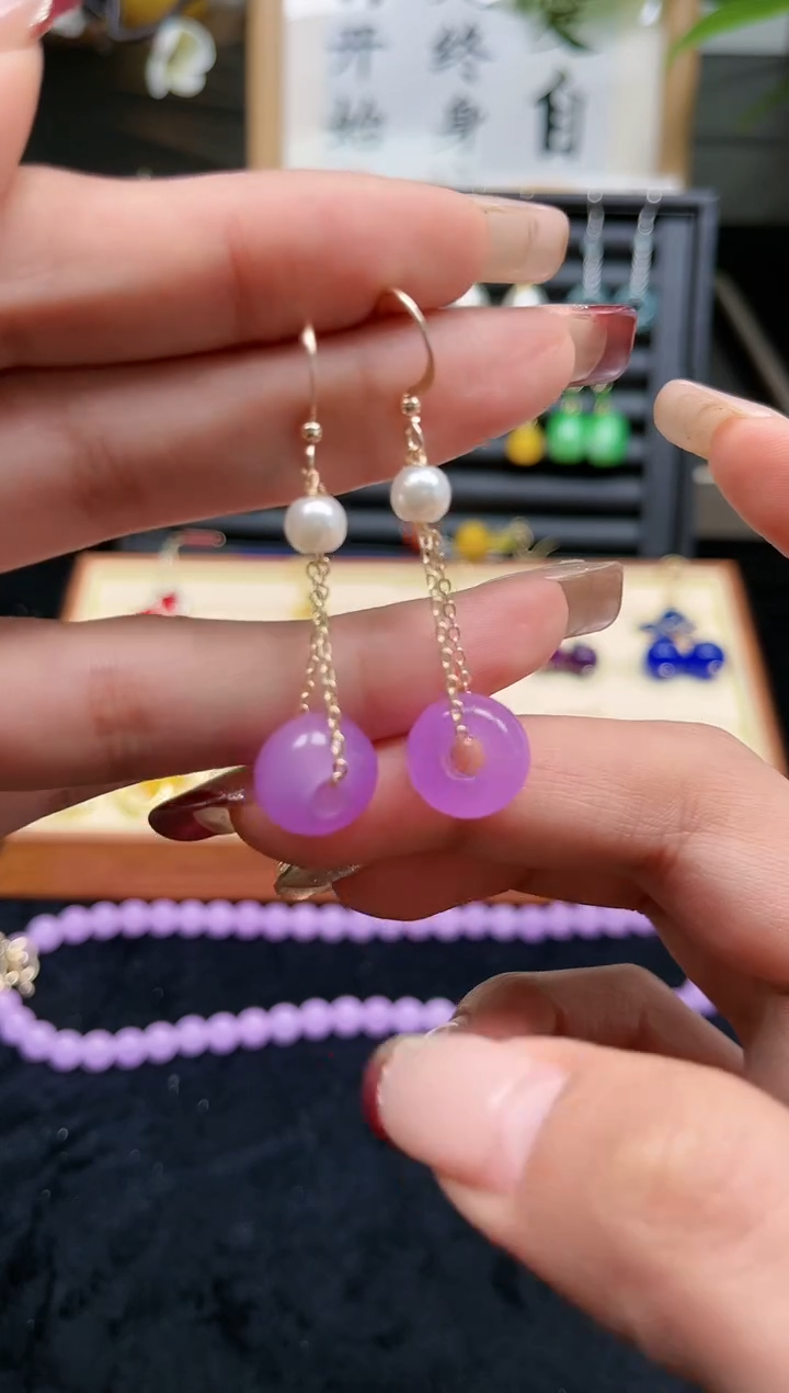 【闪购商品】石英质玉耳饰银S925镀金镶嵌205000