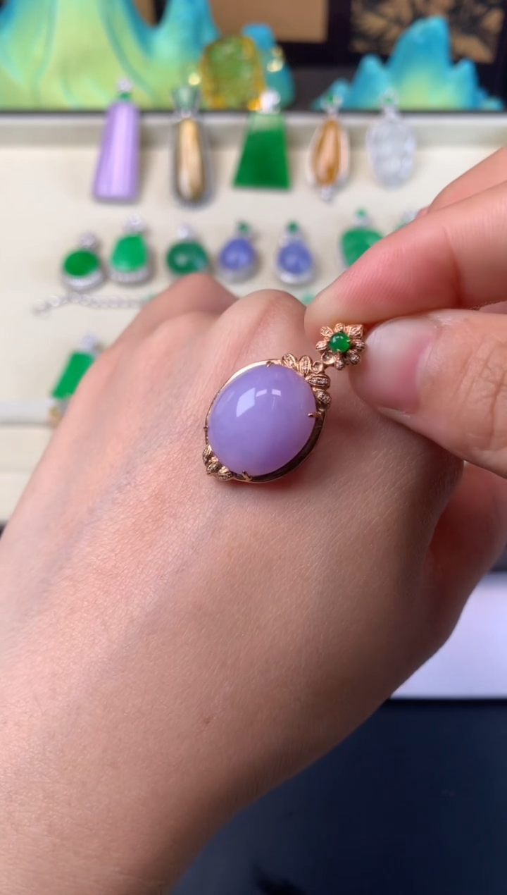 吊坠(不含链)18K金镶嵌翡翠吊坠