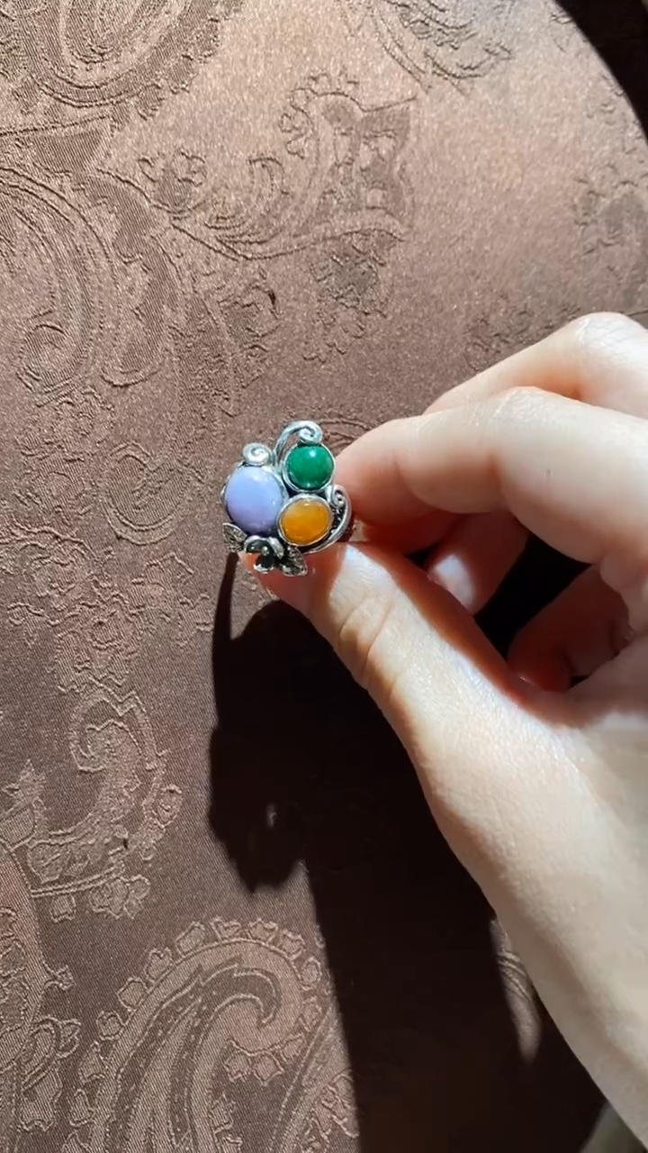 【闪购商品】翡翠戒指银S925镶嵌红翡绿翠 14号