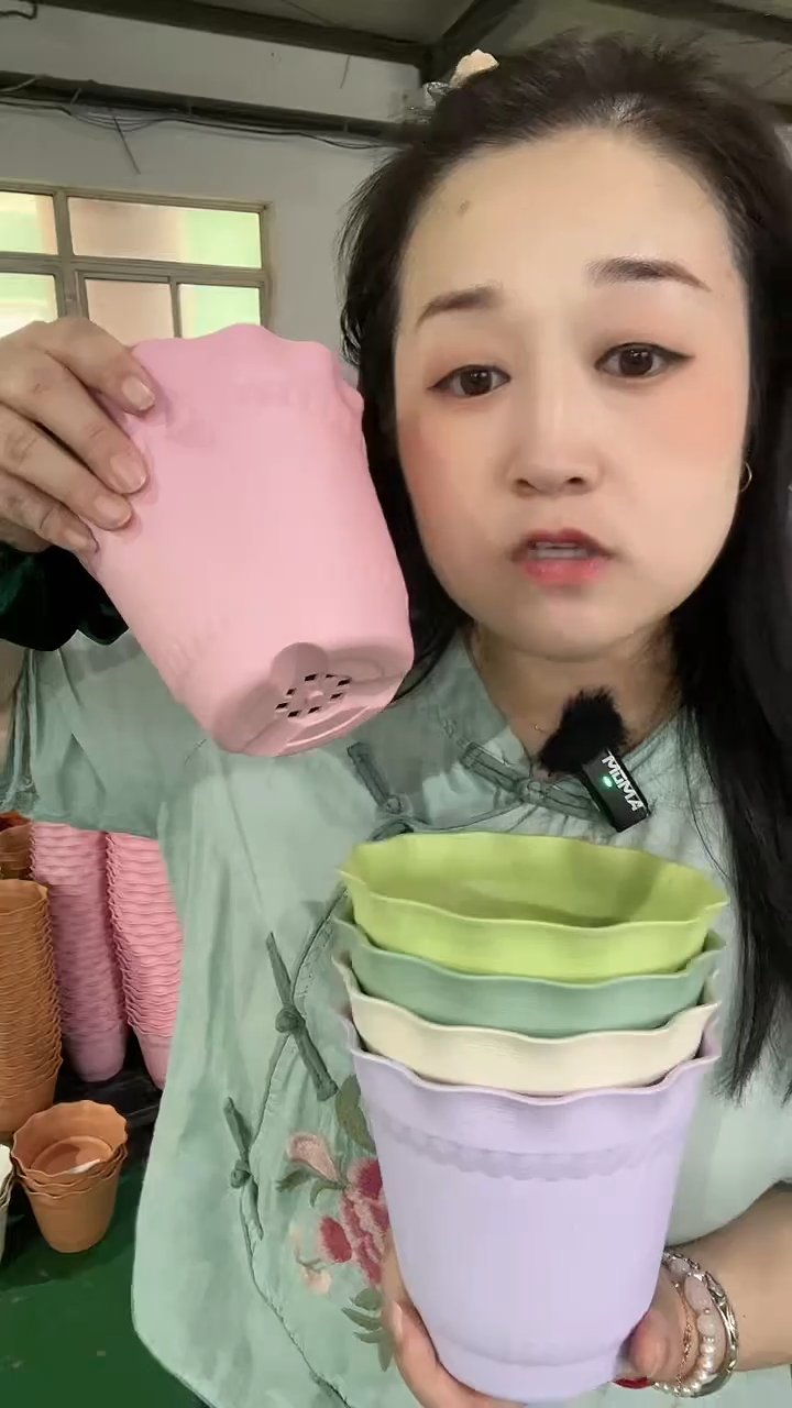 罗马盆粉色14口径五个带托盘