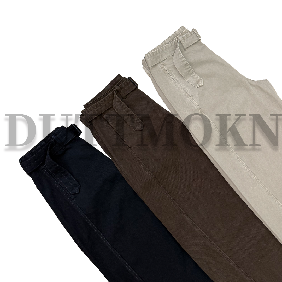 DUTTMOKN LEM25SS春夏深咖/沙色/黑色弧形高腰系带扭缝弯刀裤宽松