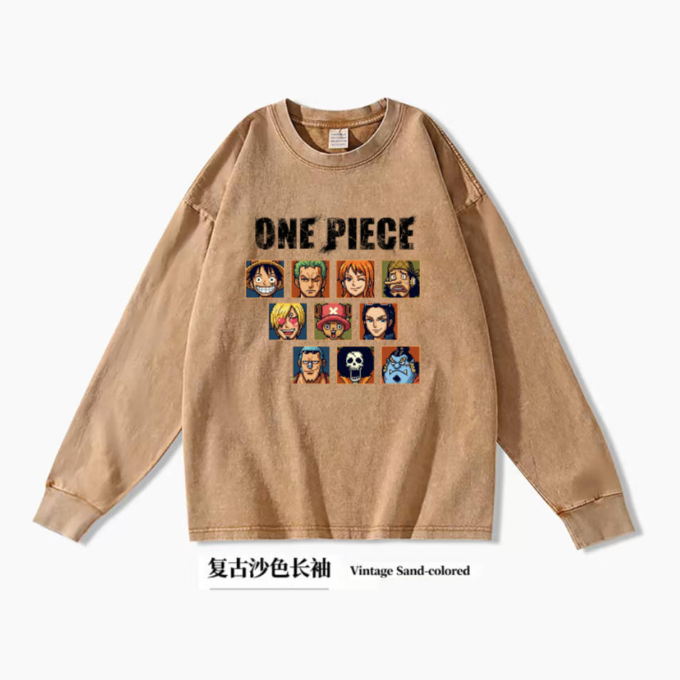 【海贼像素风】做旧水洗秋冬重磅纯棉长袖宽松280g手绘设计款