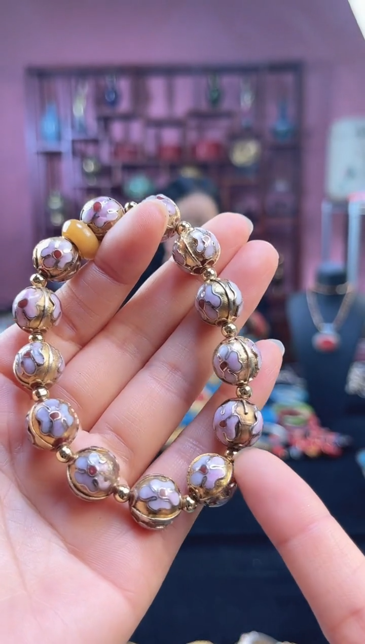 非遗 景泰蓝手串 金地3瓜棱1.2