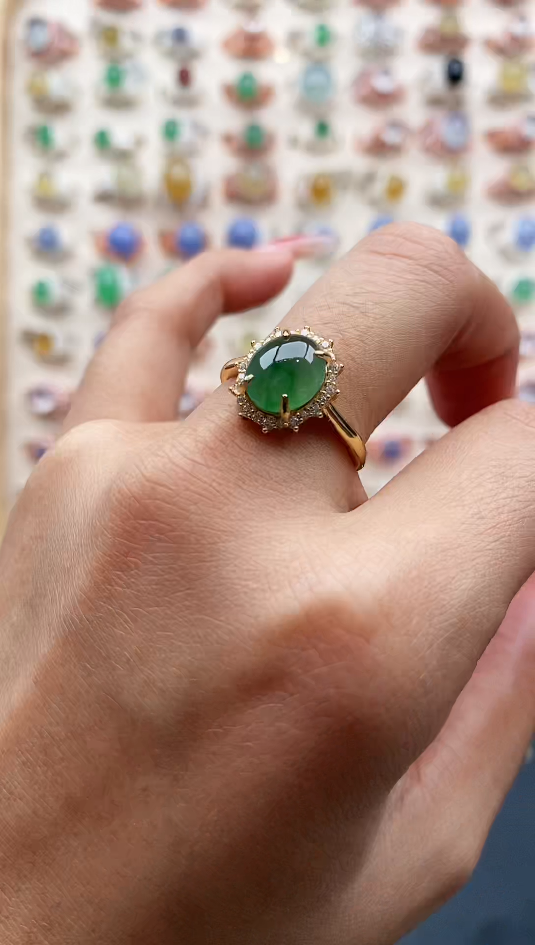 【闪购商品】翡翠戒指银S925镶嵌缅甸天然A货翡翠111  4-5