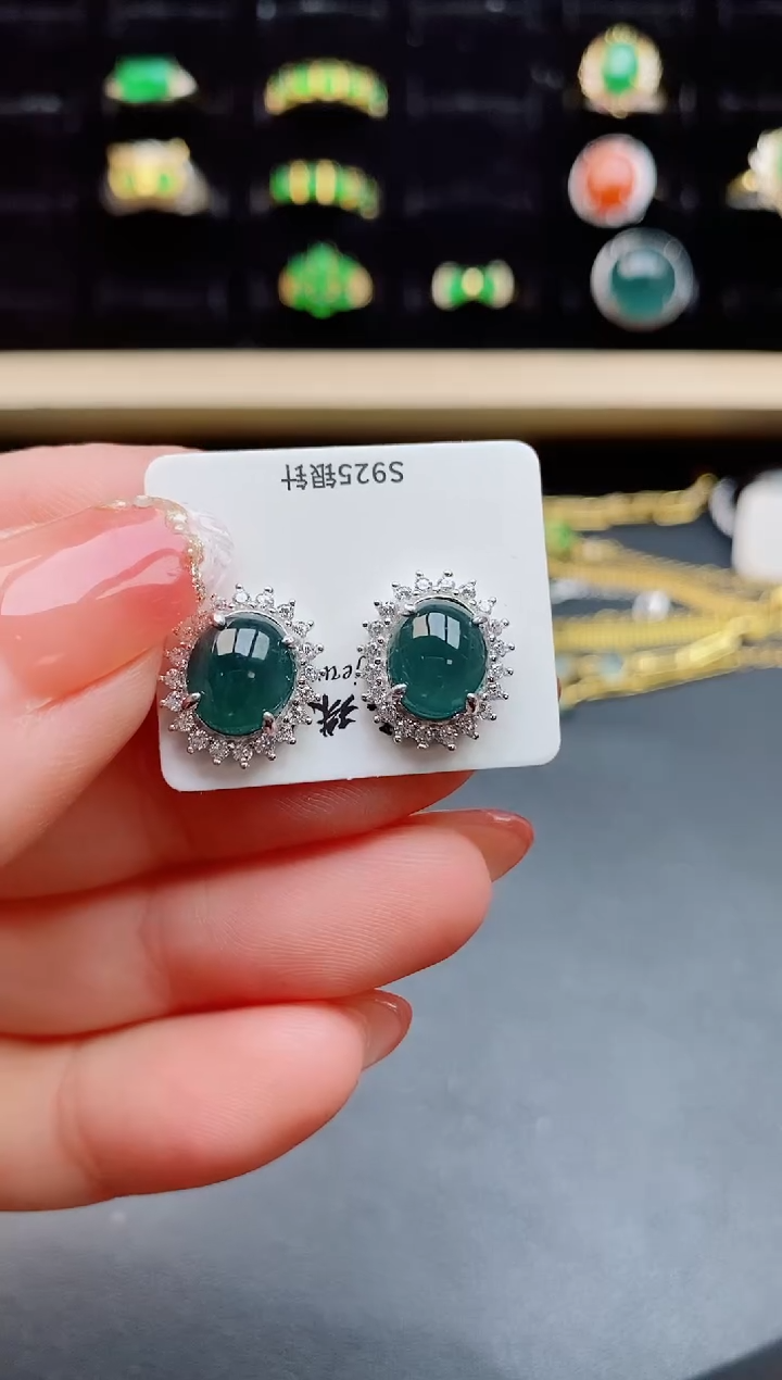 【闪购商品】翡翠耳饰银S925镶嵌1211