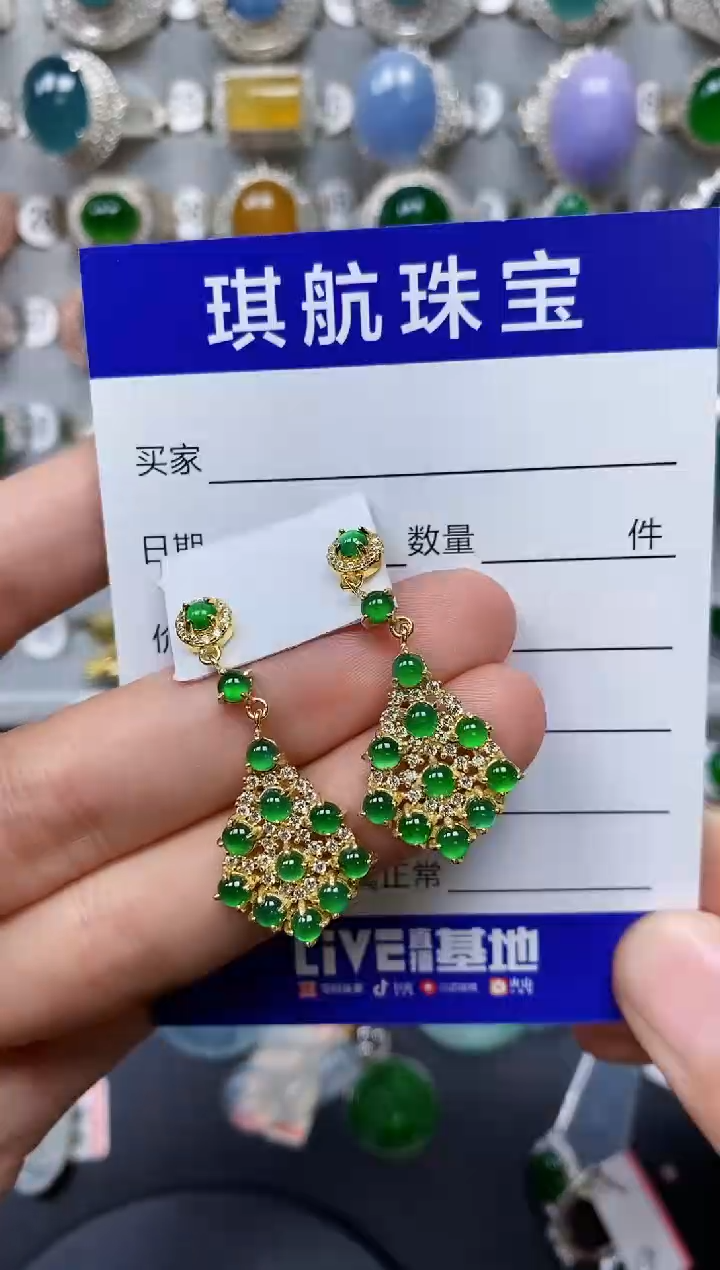 【闪购商品】翡翠耳饰银S925镶嵌0488