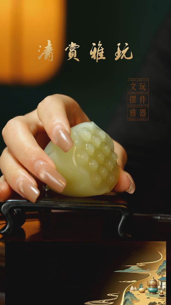 玉《莲蓬》手把件摆件