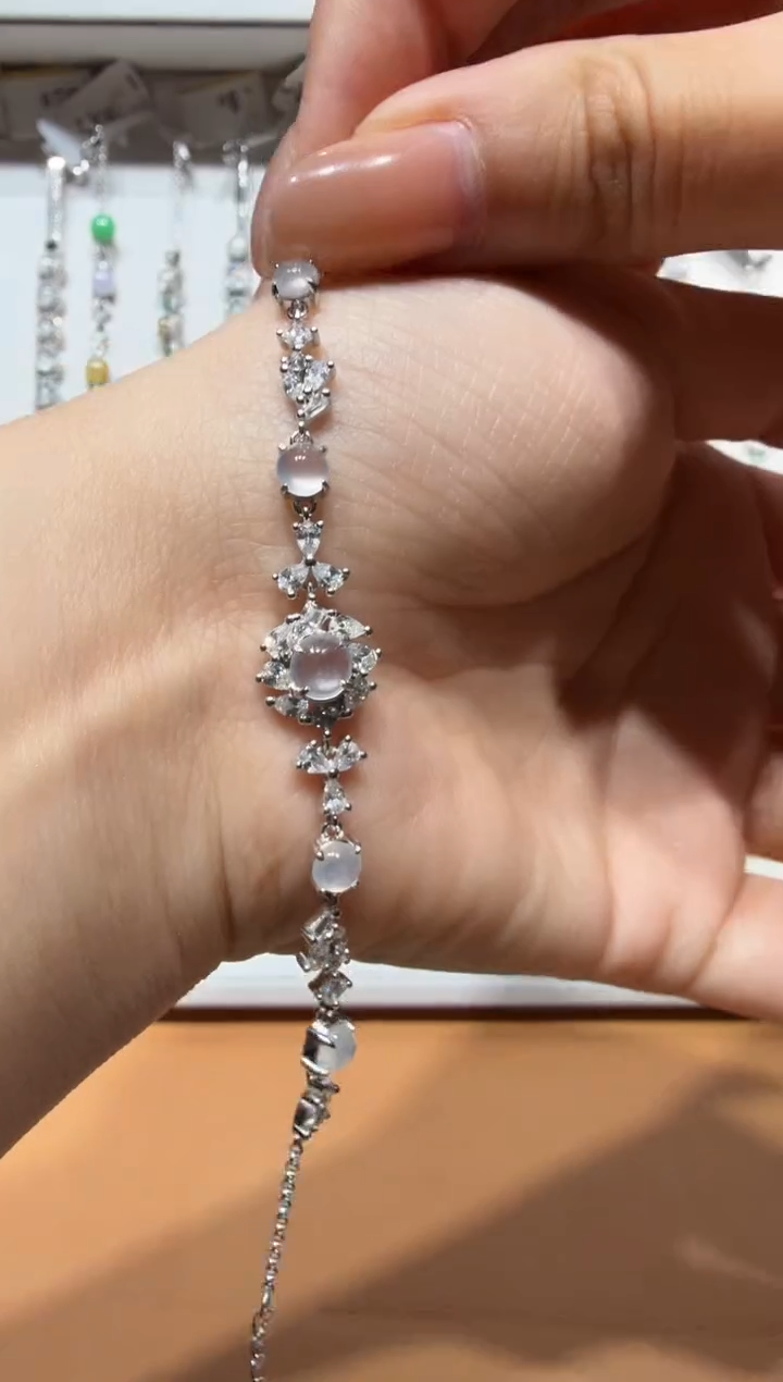 银S925镶嵌手链翡翠通体925银镶缅甸A货翡翠