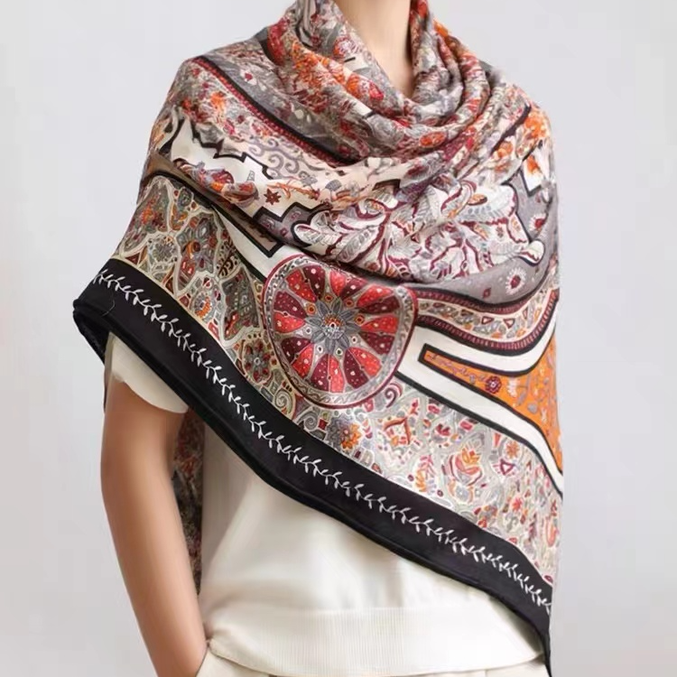 【波斯地毯】2025新款桑蚕丝羊毛大披肩高端130cm