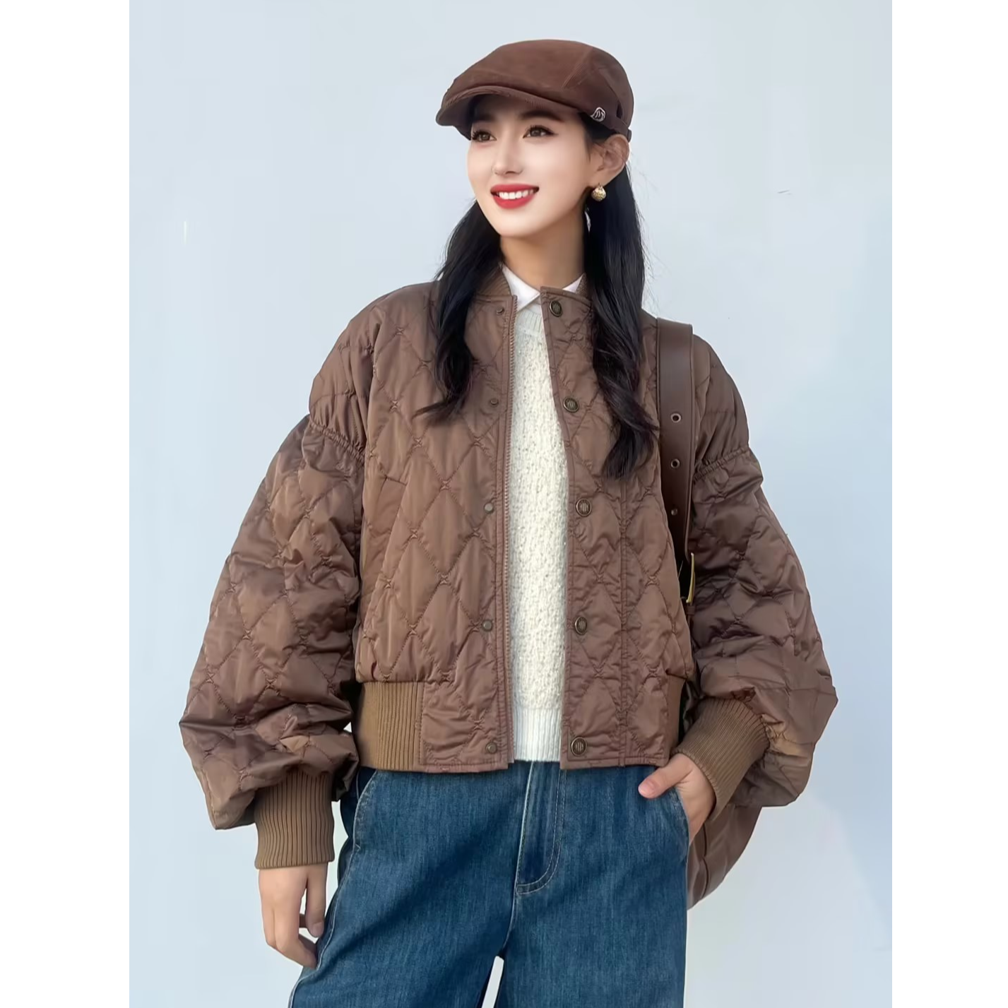 阿玛施秋冬新款休闲百搭菱格纹短棉服 5400844