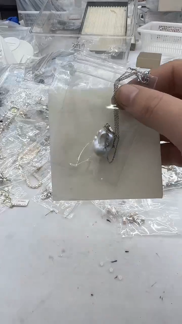 吊坠(赠链)银S925镶嵌淡水珍珠15mm 蓝血巴洛克-孤品