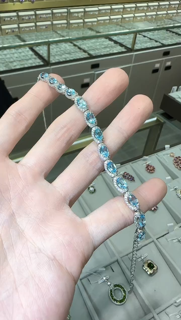 【闪购商品】银S925镶嵌手链托帕石8mm精致