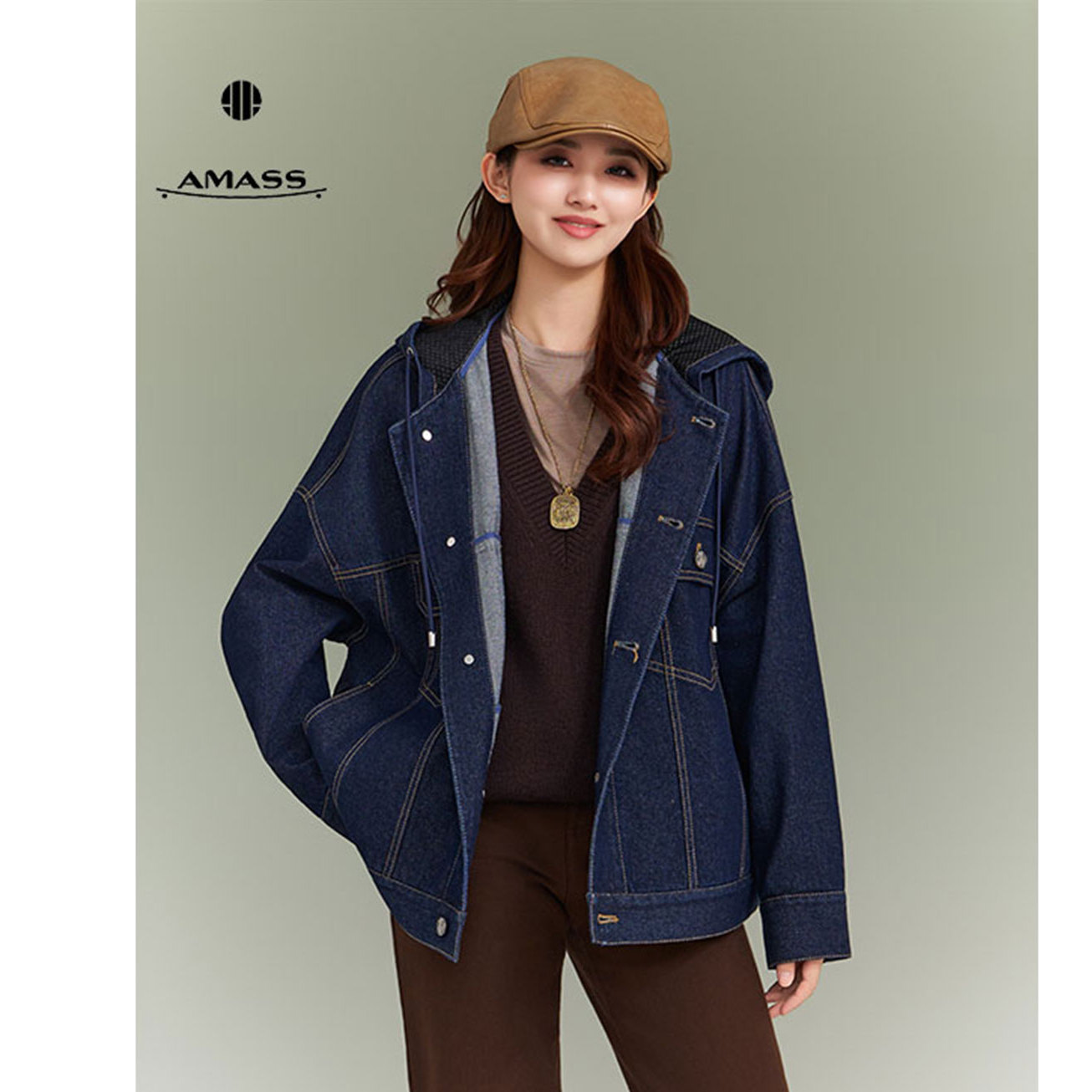 阿玛施AMASS 新款牛仔连帽外套休闲显瘦百搭洋气宽松时尚540049