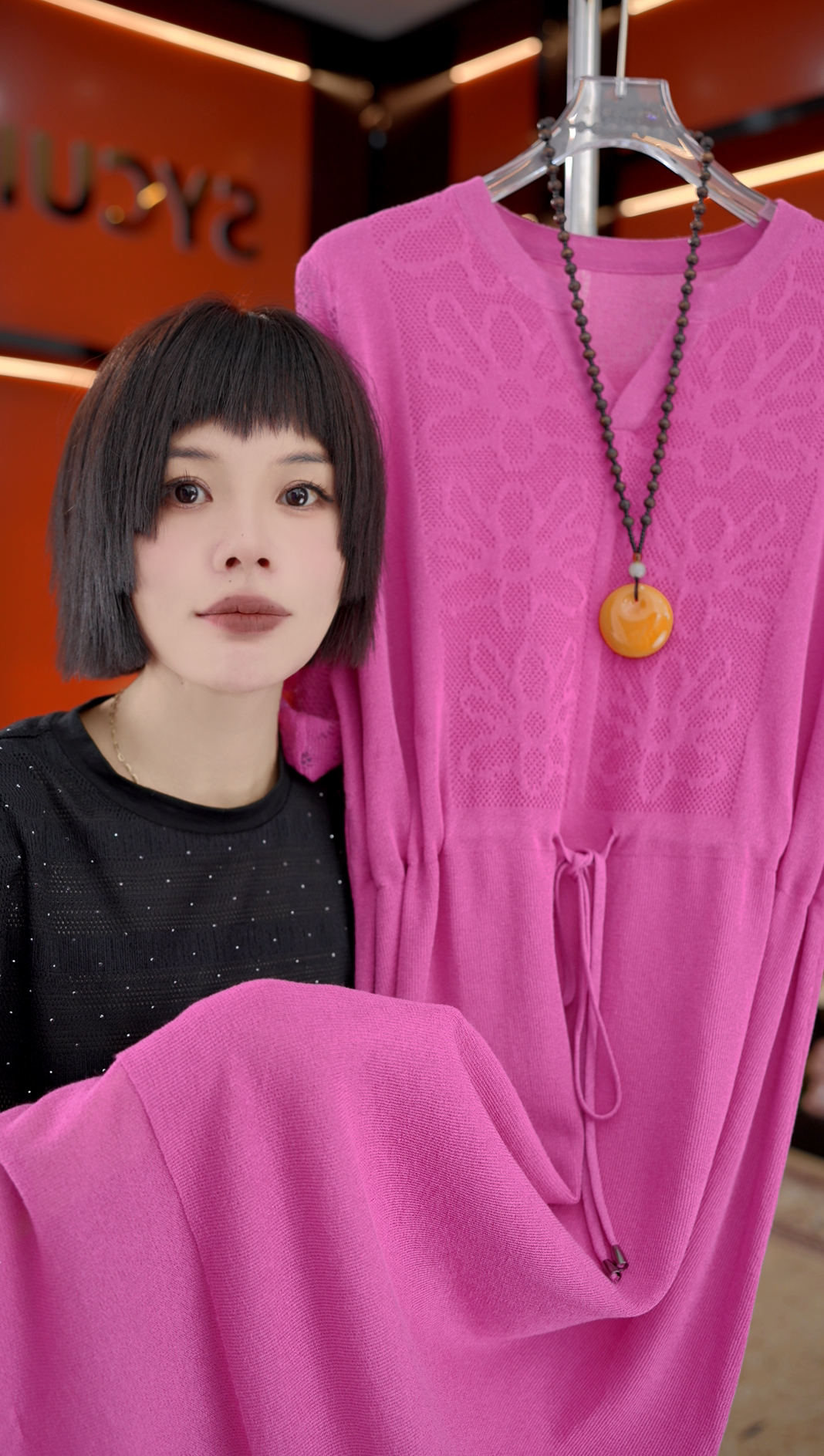 2025年夏季粉色时尚大码女装中袖宽松显瘦连衣裙