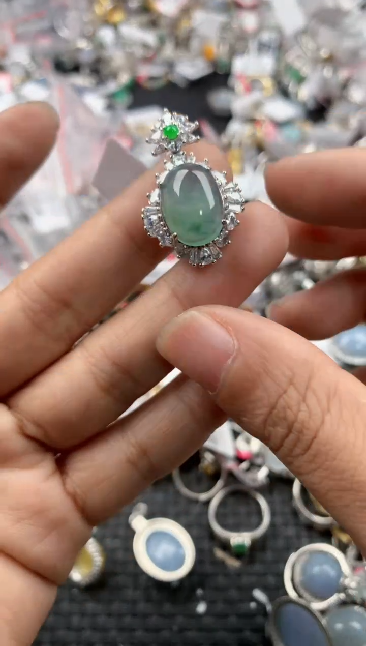 银S925镶嵌戒指翡翠9999----7