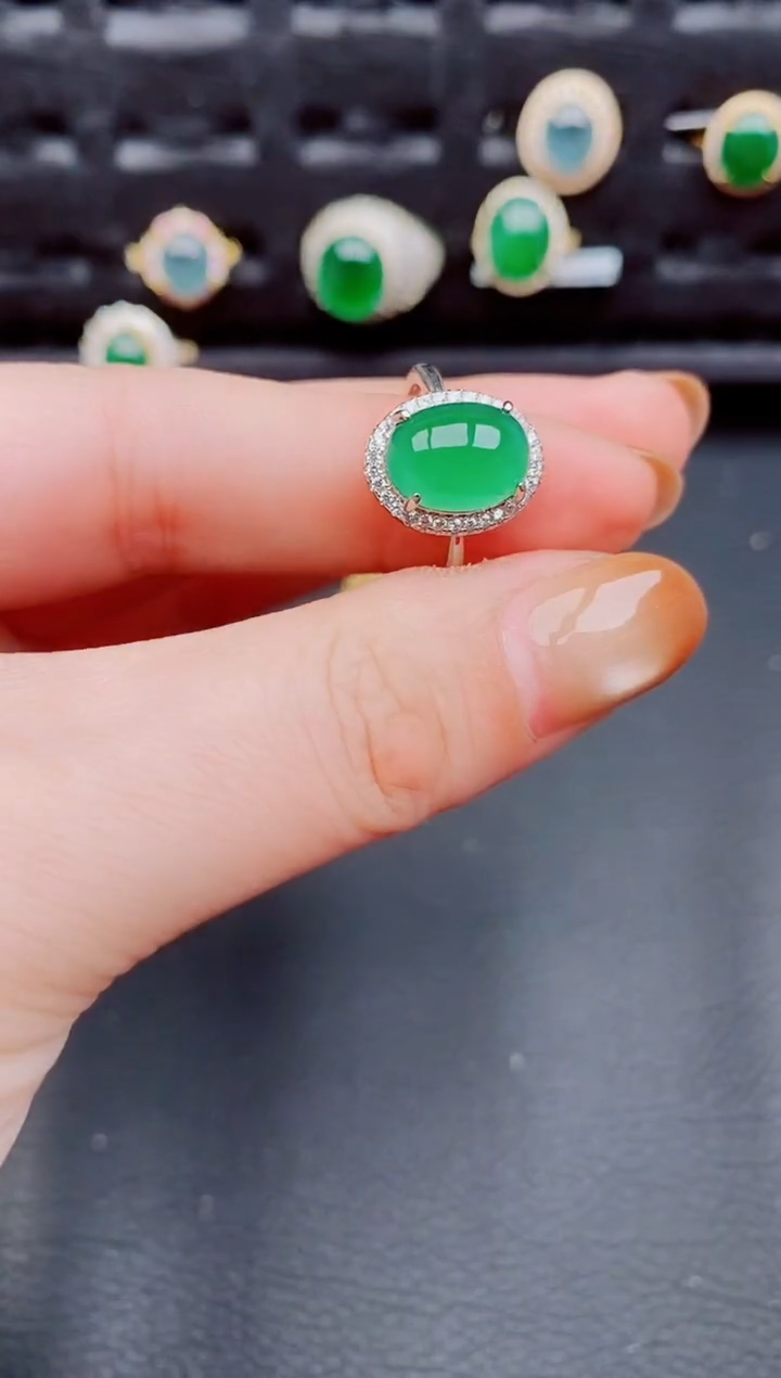 【闪购商品】翡翠戒指银S925镶嵌天然a货翡翠961