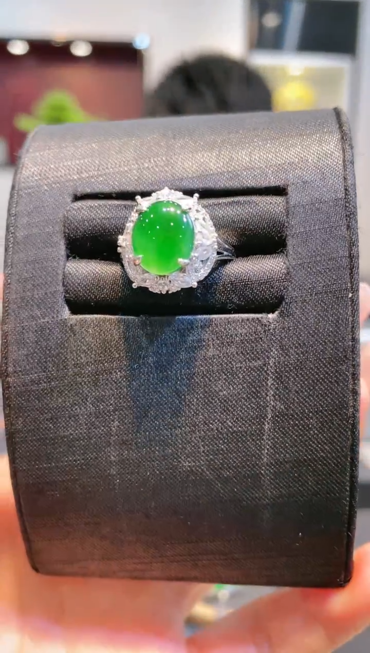 【闪购商品】翡翠颈饰银S925镶嵌A86天然A货翡翠戒指