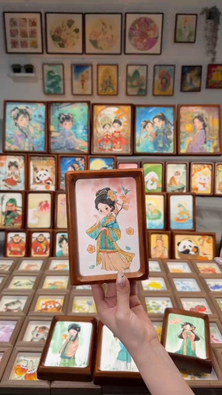 国画桃花女孩 手绘国画6