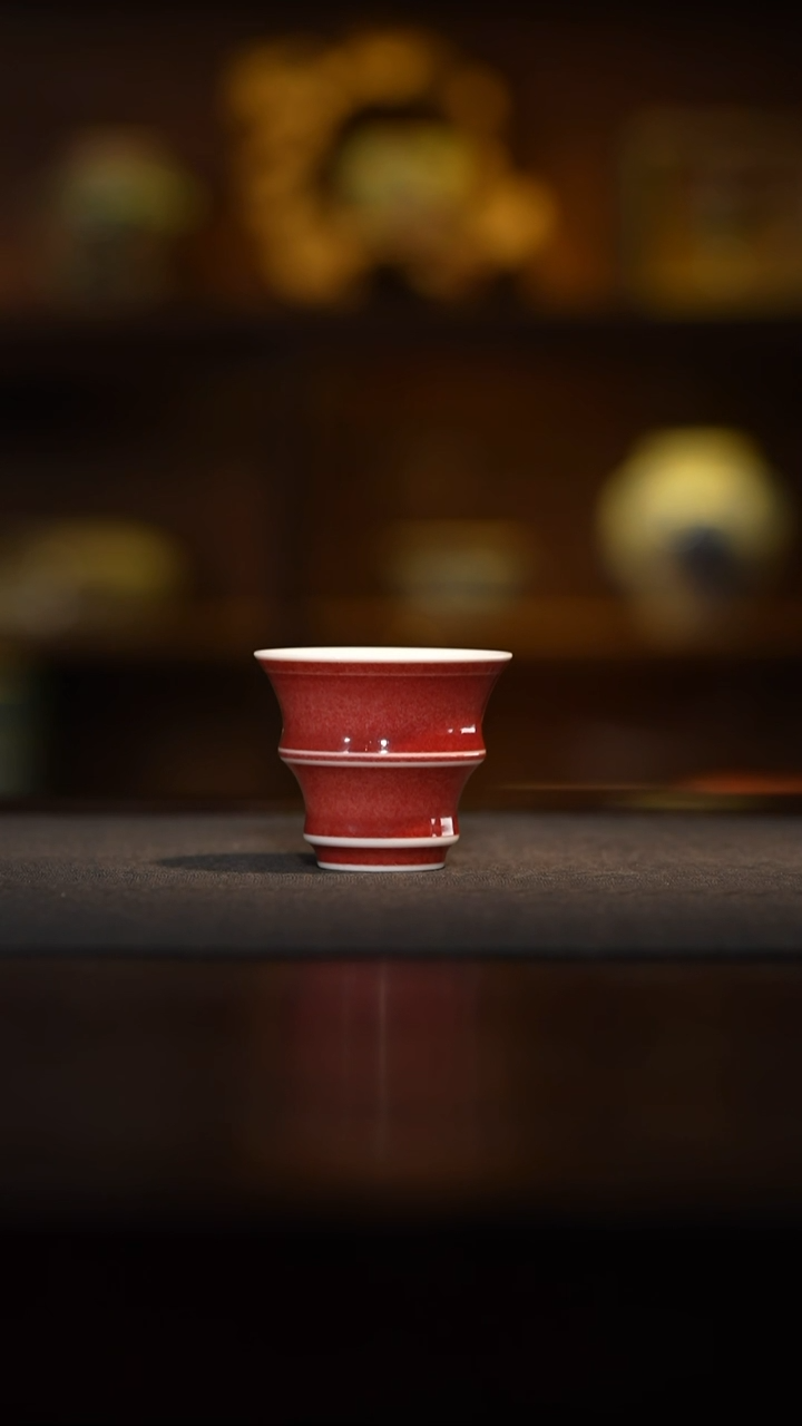 朴乐窑-豇豆红小竹节杯
