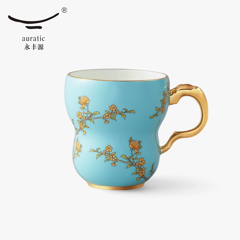 永丰源 西湖蓝 兰心杯 马克杯家用陶瓷描金