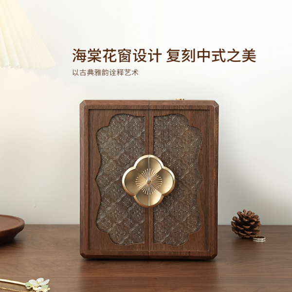首饰盒/箱 【五层海棠花带锁】新中式黑胡桃木奢华家用首饰收纳盒