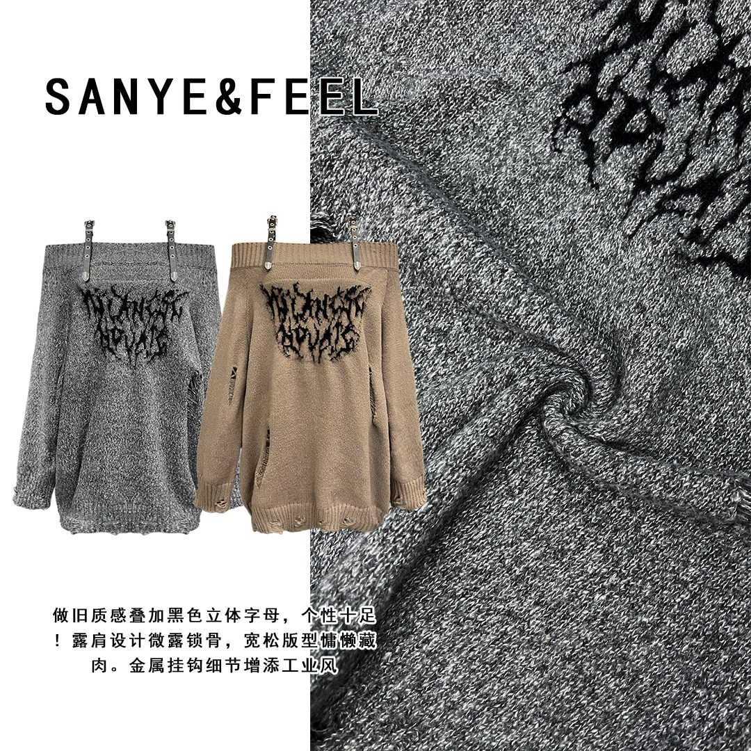 sanye&feel/妍三也【辣妹毛衣】美式皮扣慵懒毛衣长袖上衣532133YX