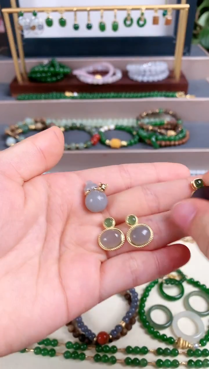 银S925镶嵌和田玉耳饰1