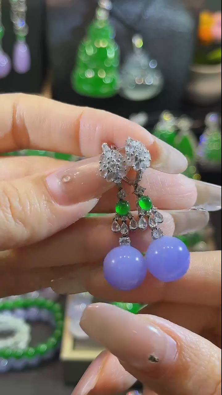 【闪购商品】翡翠耳坠18K金镶嵌耳坠