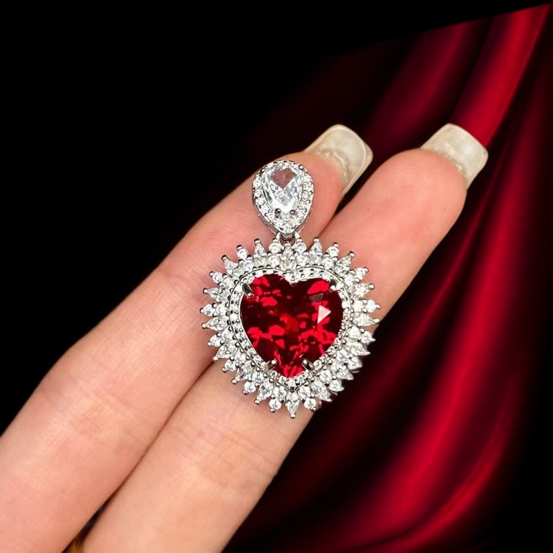 瑾萱高订名饰094-轻奢培育3A红宝石精切925银镀金吊坠