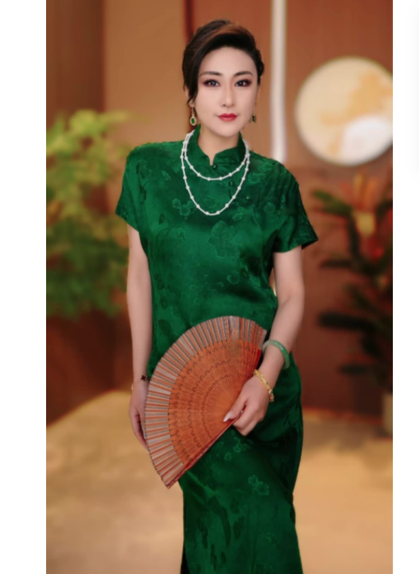 墨玉莨纱｜双面双穿油皮老料新中式中长款女装外套2024B8701-艾敏