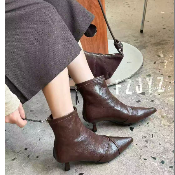  1法式女高跟尖头秋季短靴秋冬筒靴时尚771-150
