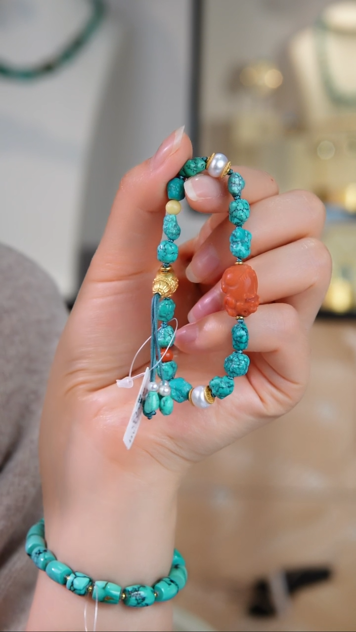 银S925镀金镶嵌绿松石手串多样性发货