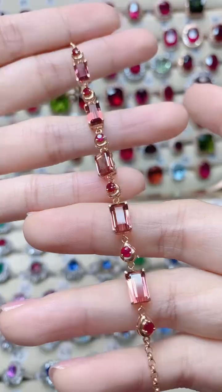 【闪购商品】碧玺18K金手链18K金镶嵌1